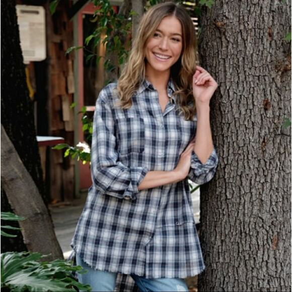 Jella couture distressed snap up tunic plaid size small - Picture 3 of 7